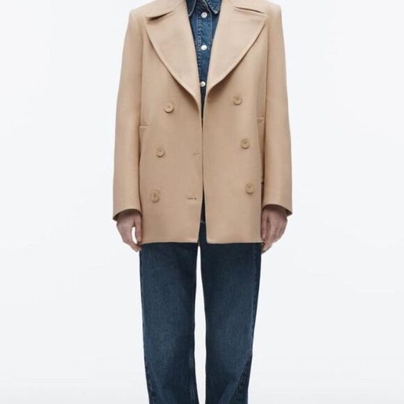 Zara Double Breasted Short Coat Taupe Brown New Small - Picture 1 of 5